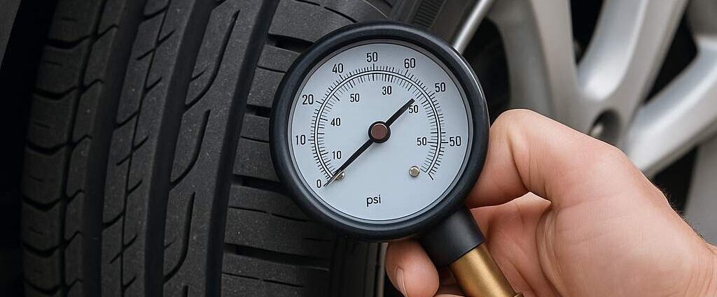 لاستیک ماشین در حال بادگیری با فشارسنج.